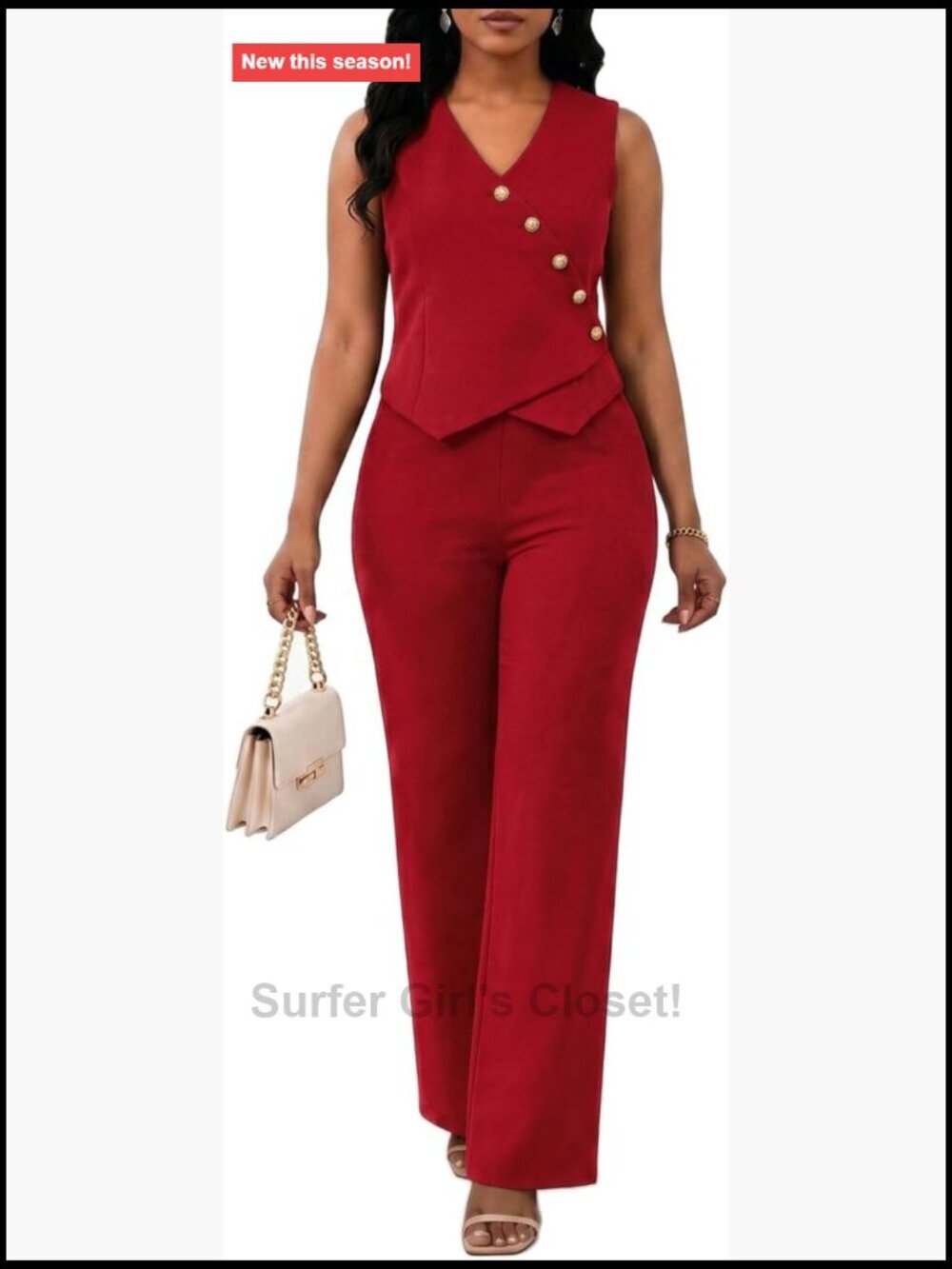 2 Piece Pantsuit Set Sleeveless Blazer Vest Straight Leg Pants Business Casual